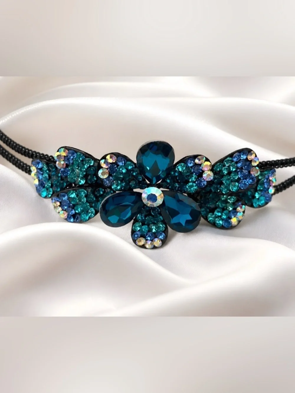 Teal Crystal Floral Headband - Women's Sparkling Hair Accessory